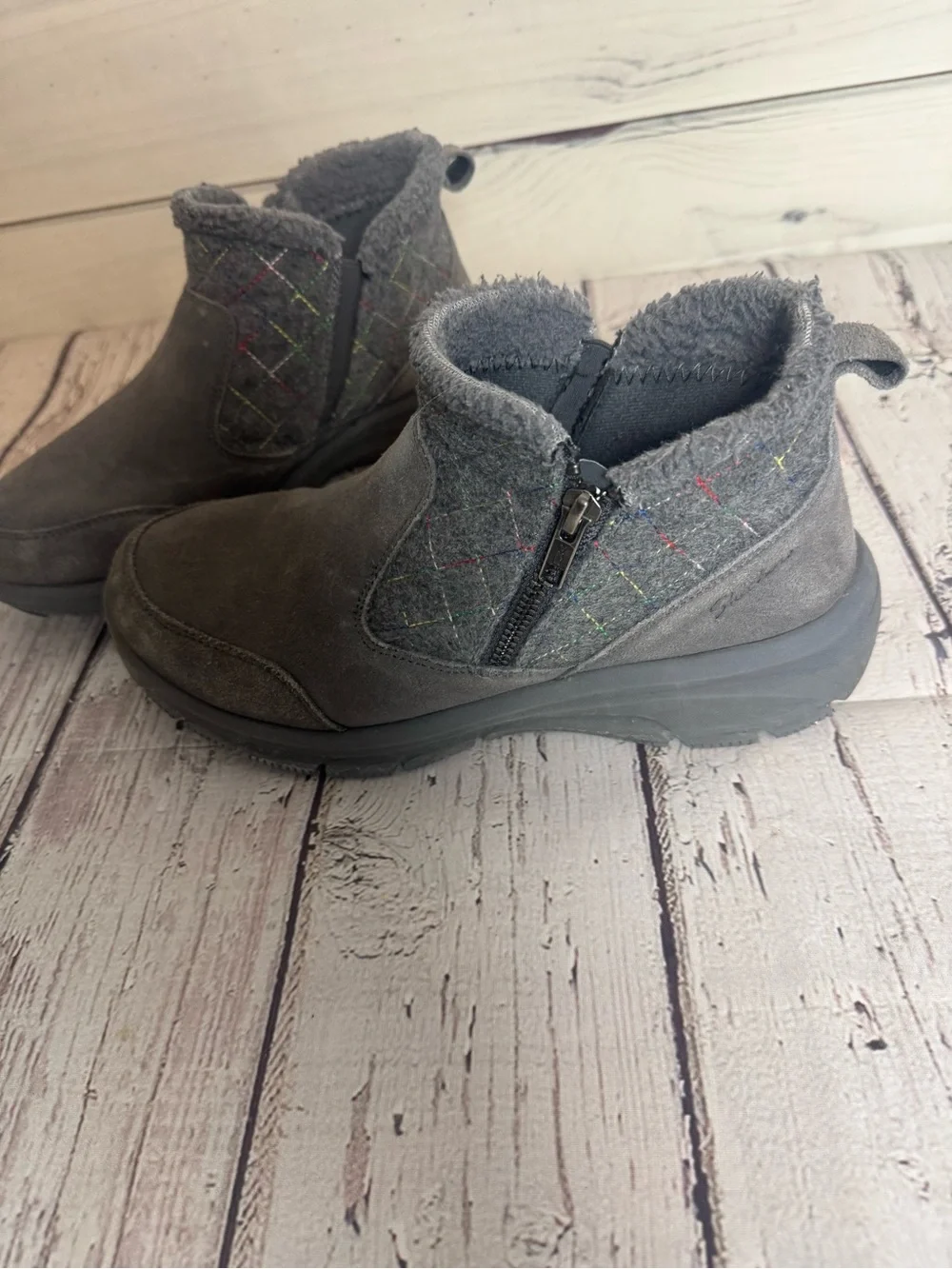 Sketchers Women's Gray Faux-Fur Lined Ankle Comfort Boots